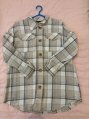 SHEIN Beige Plaid Button-Front Shacket